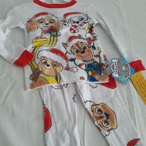 Paw Patrol 2T Long Sleeve 2‎ Piece Kids Pajamas White Red Christmas Nickelodeon